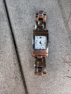 Tommy Hilfiger Silver and White Rectangular Link Watch